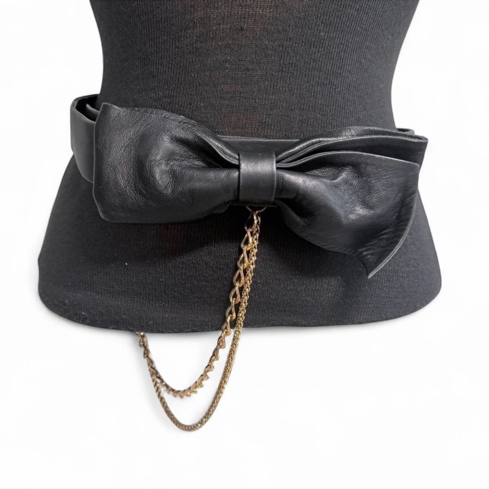 Suzi Roher Black Leather Bow Belt Gold Chain Y2K Designer Size S